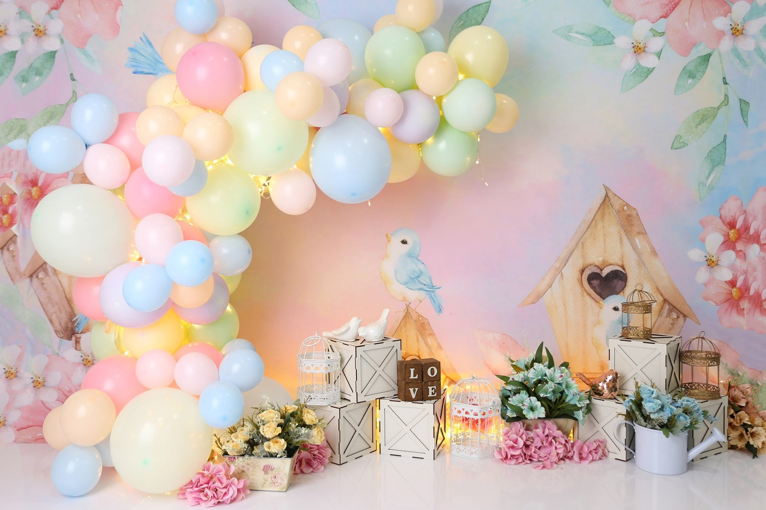 Sfondo Di Compleanno Per Bambini Con Fiori Ad Acquerello RR5-38