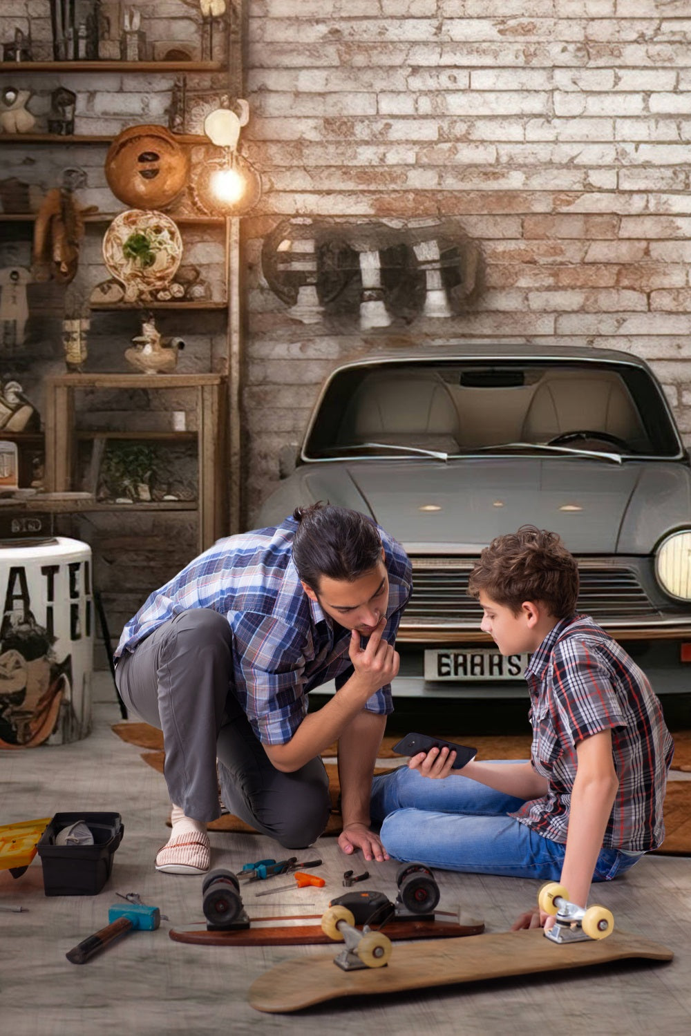 Sfondo Della Stanza Degli Attrezzi Automobilistici Per La Festa Del Papa RR5-4