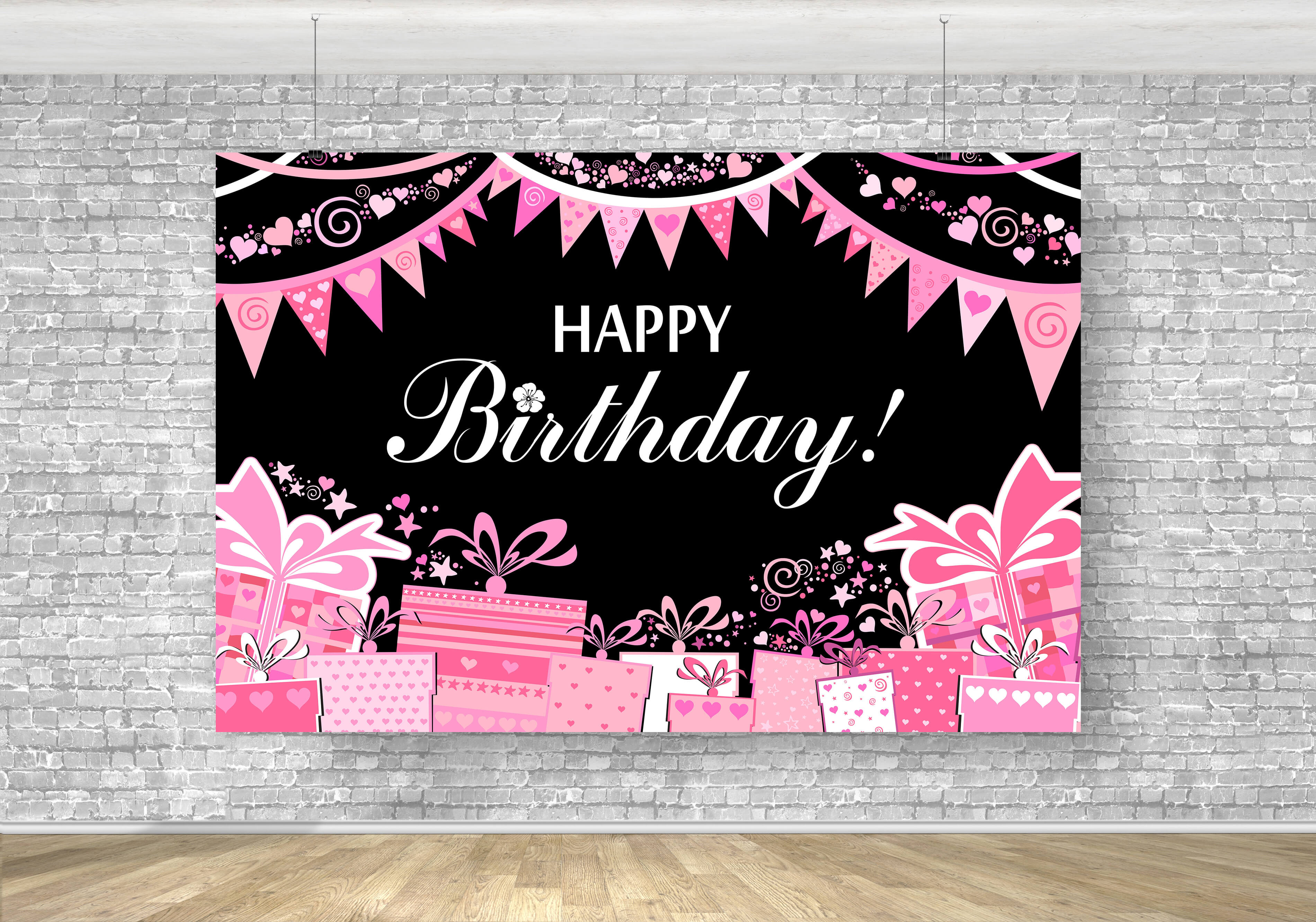 Confezione Regalo Con Bandiere Rosa Sfondo Personalizzato Per Compleanno RR5-48
