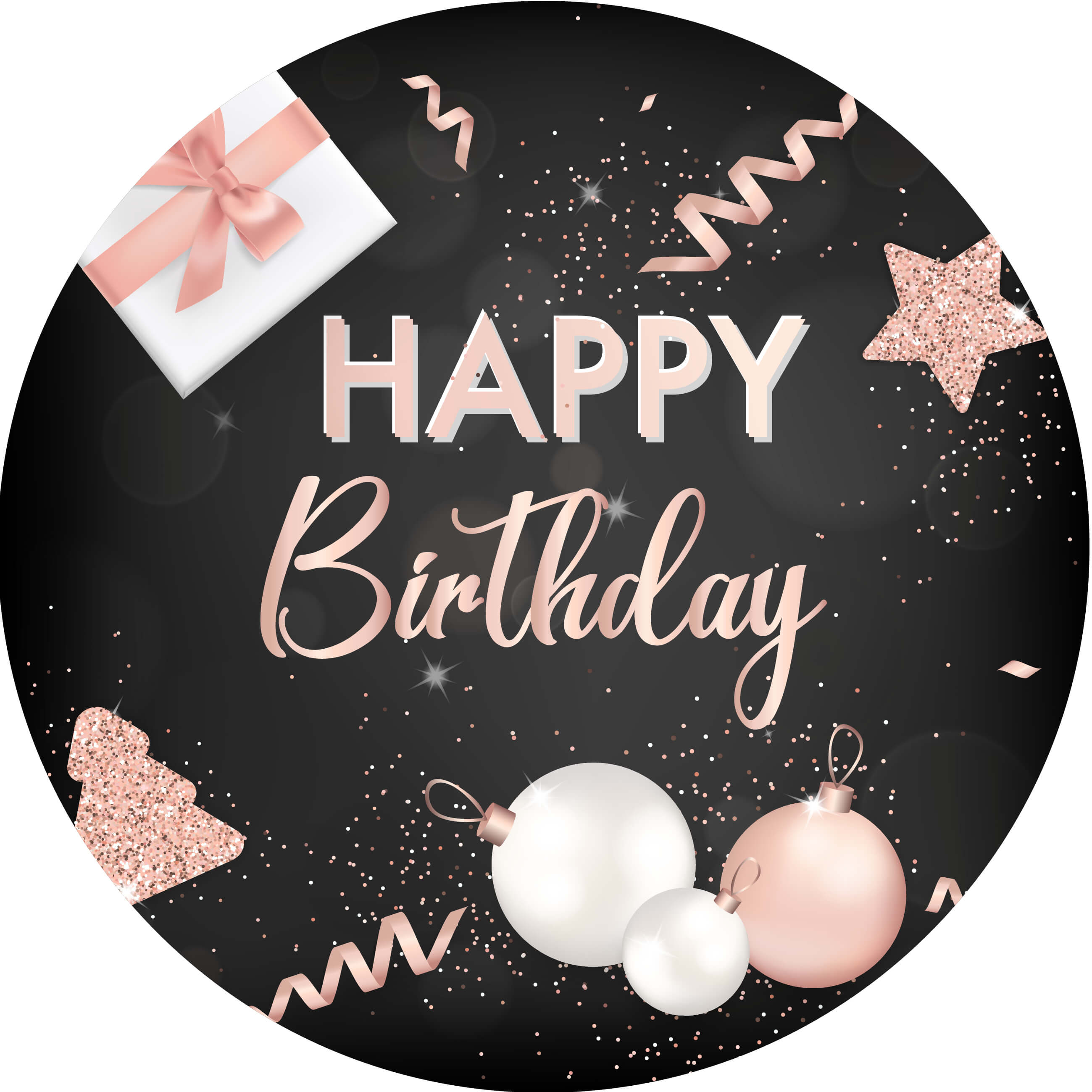 Sfondo Rotondo Con Banner Di Compleanno Personalizzato Luccica RR5-60
