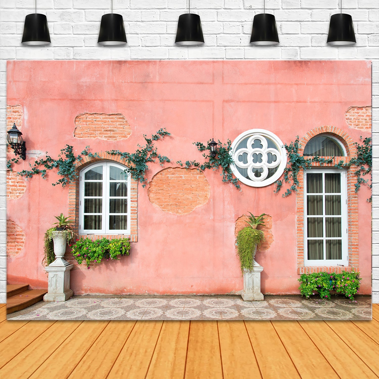 Sfondo Di Strada Bianca Con Muro Di Mattoni Rosa RR5-8