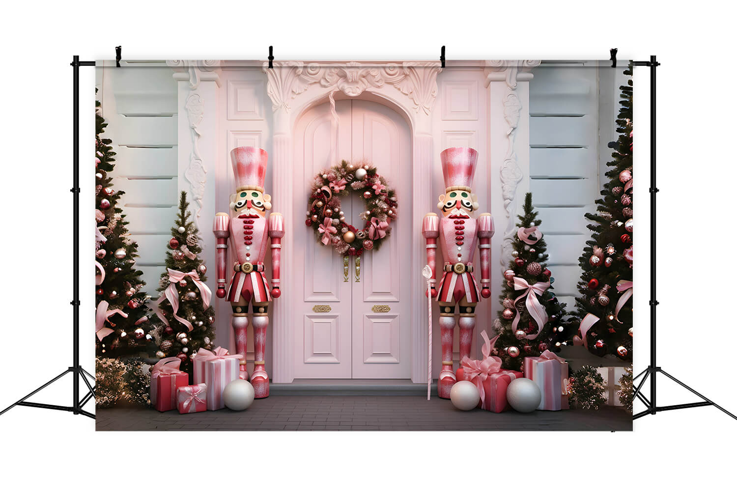 Sfondo Rosa Della Porta Dell'Albero Di Natale Dello Schiaccianoci RR6-48