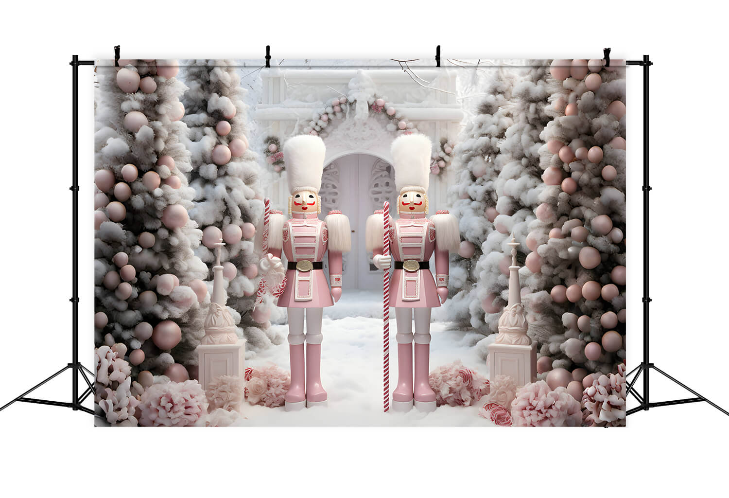 Sfondo Di Schiaccianoci Rosa Neve Albero Di Natale RR6-49