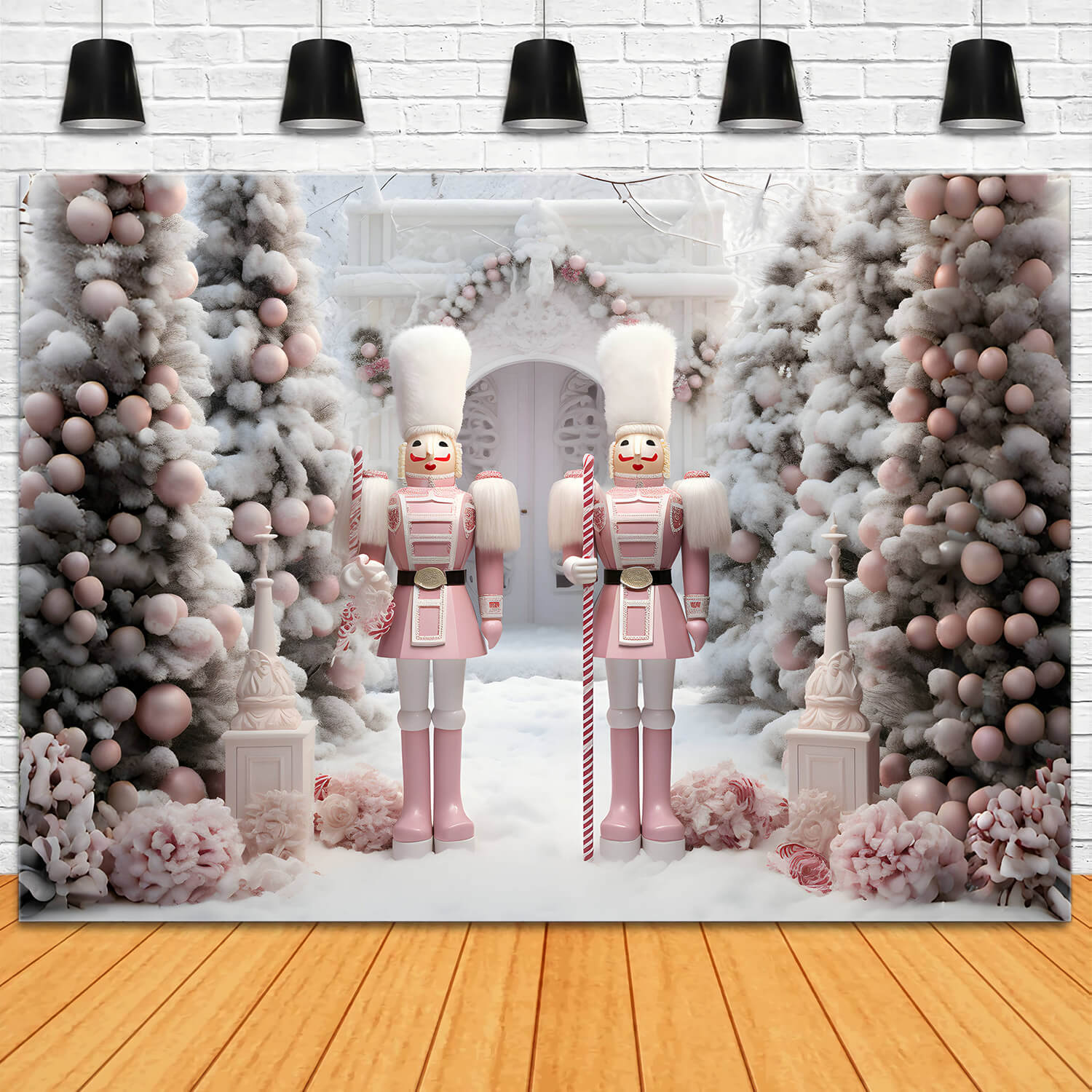 Sfondo Di Schiaccianoci Rosa Neve Albero Di Natale RR6-49