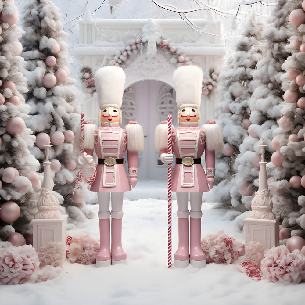 Sfondo Di Schiaccianoci Rosa Neve Albero Di Natale RR6-49
