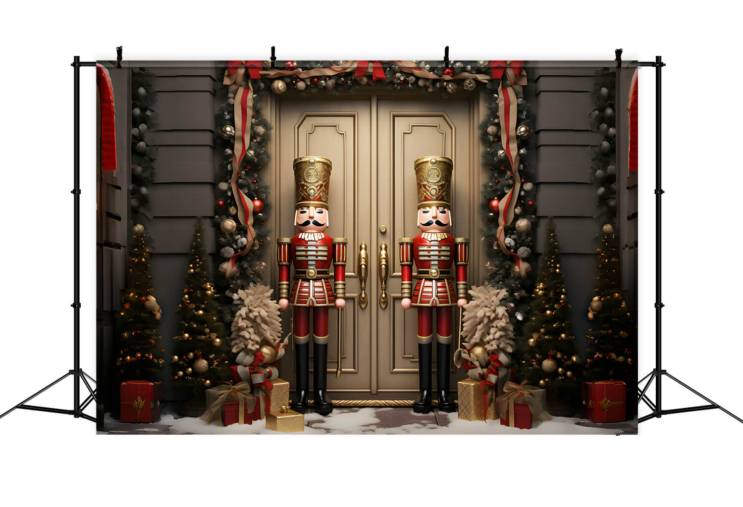 Sfondo Della Casa Con La Porta Della Notte Di Natale Dello Schiaccianoci RR6-50