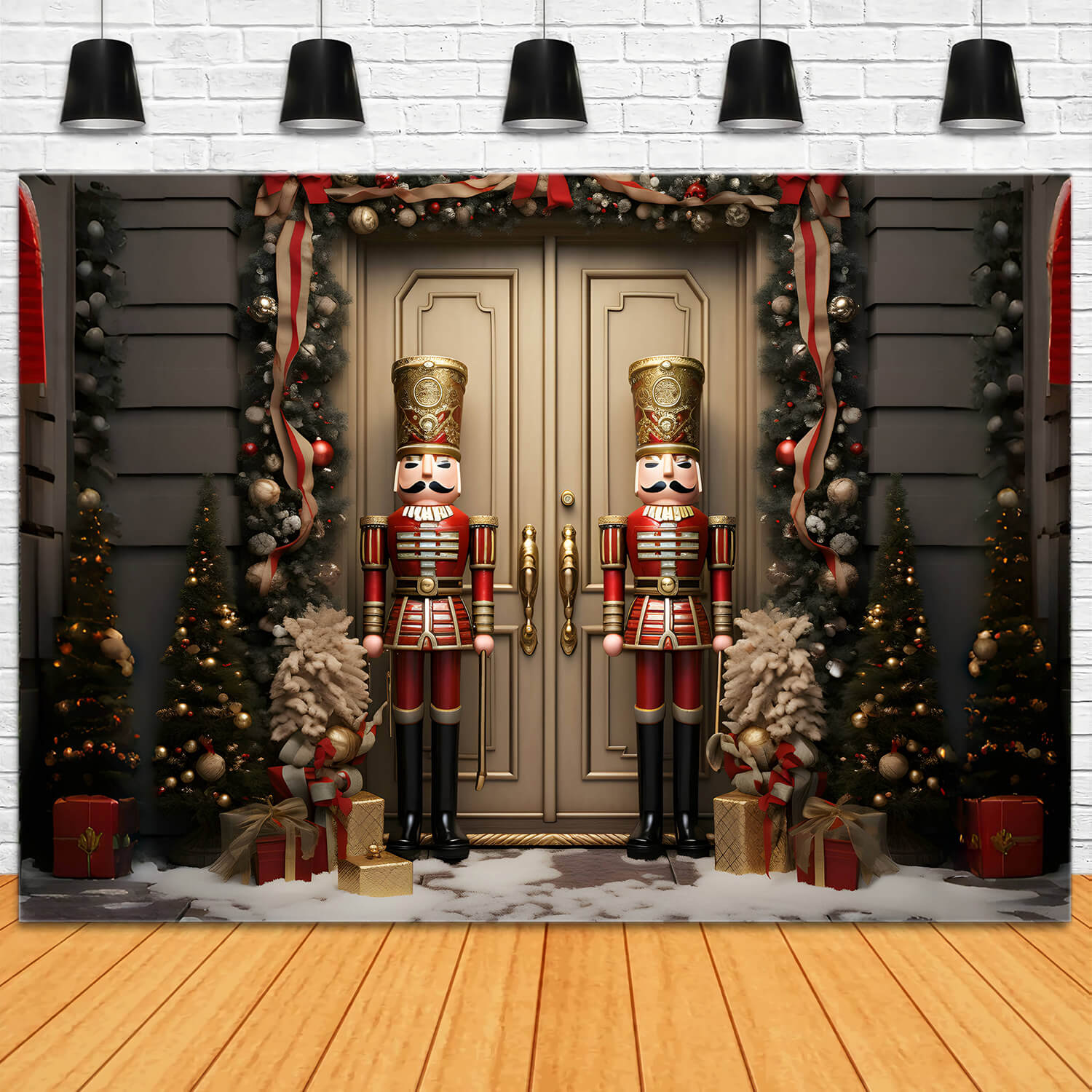 Sfondo Della Casa Con La Porta Della Notte Di Natale Dello Schiaccianoci RR6-50