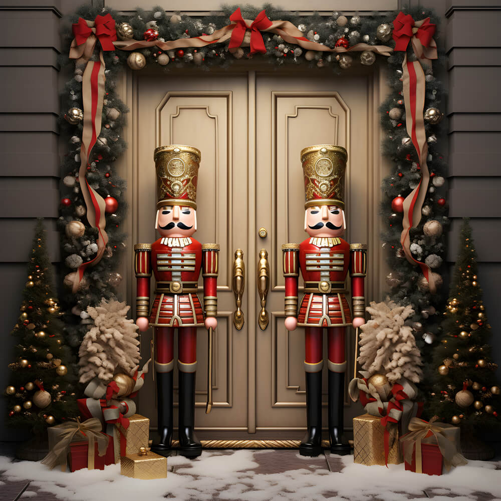 Sfondo Della Casa Con La Porta Della Notte Di Natale Dello Schiaccianoci RR6-50