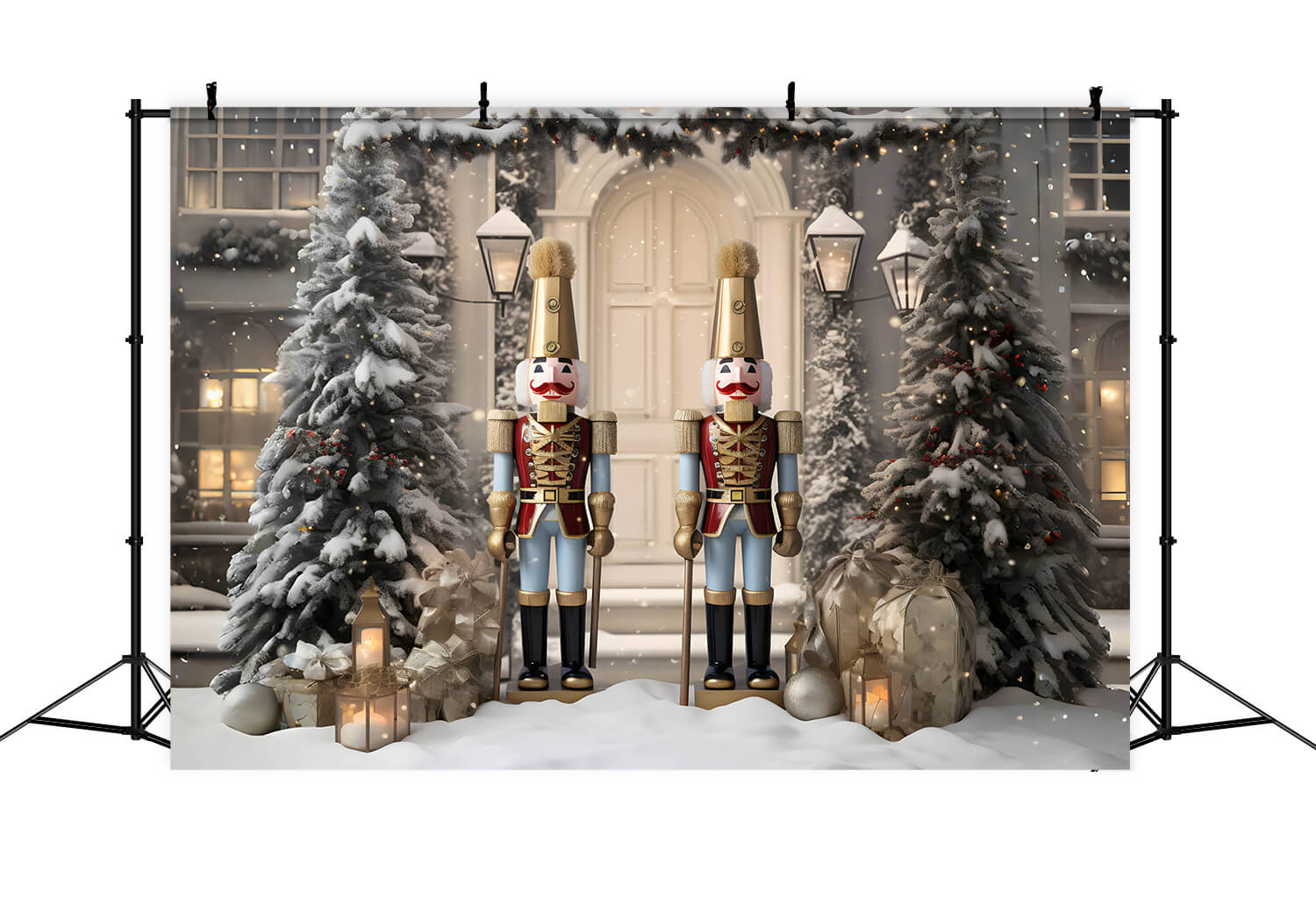 Sfondo Dello Schiaccianoci Della Casa Sull'Albero Di Natale Innevato RR6-58