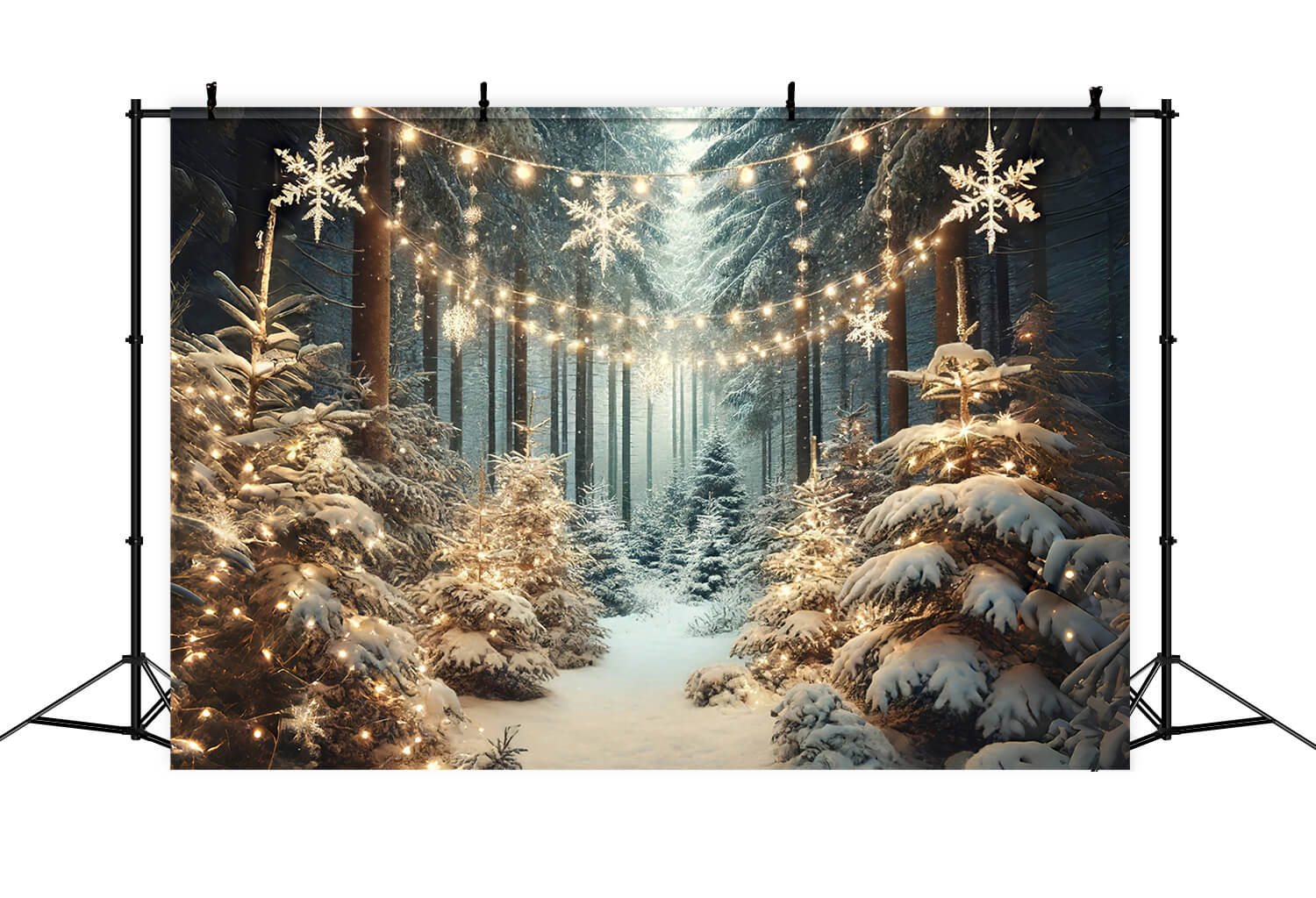 Sfondo Di Luci Di Fiocchi Di Neve Foresta Innevata Invernale RR6-60