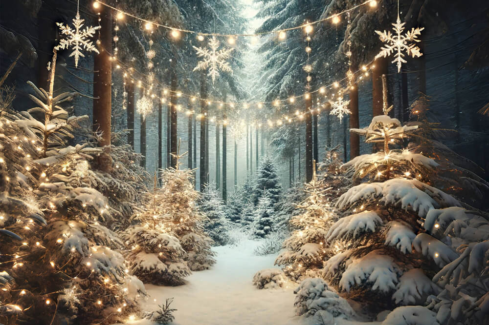 Sfondo Di Luci Di Fiocchi Di Neve Foresta Innevata Invernale RR6-60