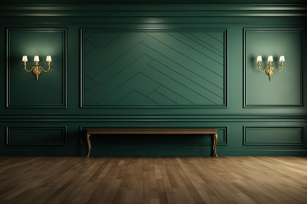 Sfondo Verde Con Pavimento In Legno A Parete Retro RR6-77