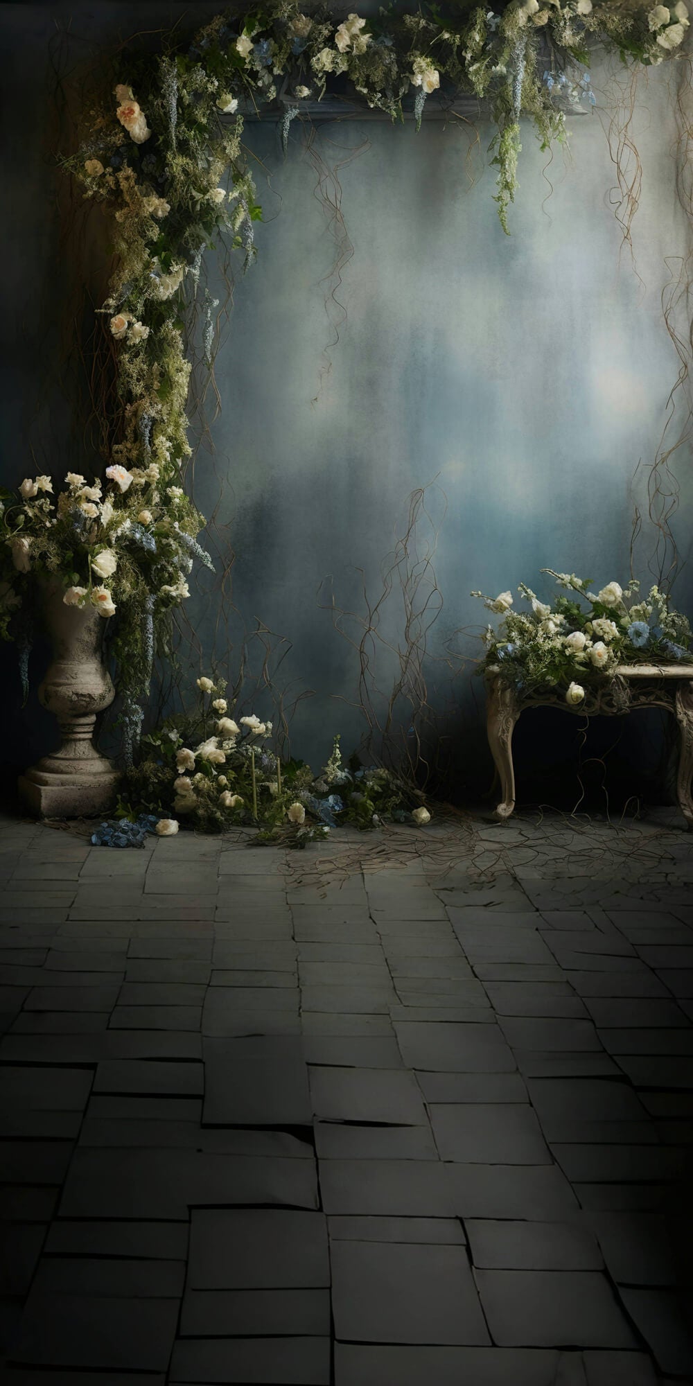 Sweep Floreale Fine Arte Astratto Sfondo Blu RR6-91