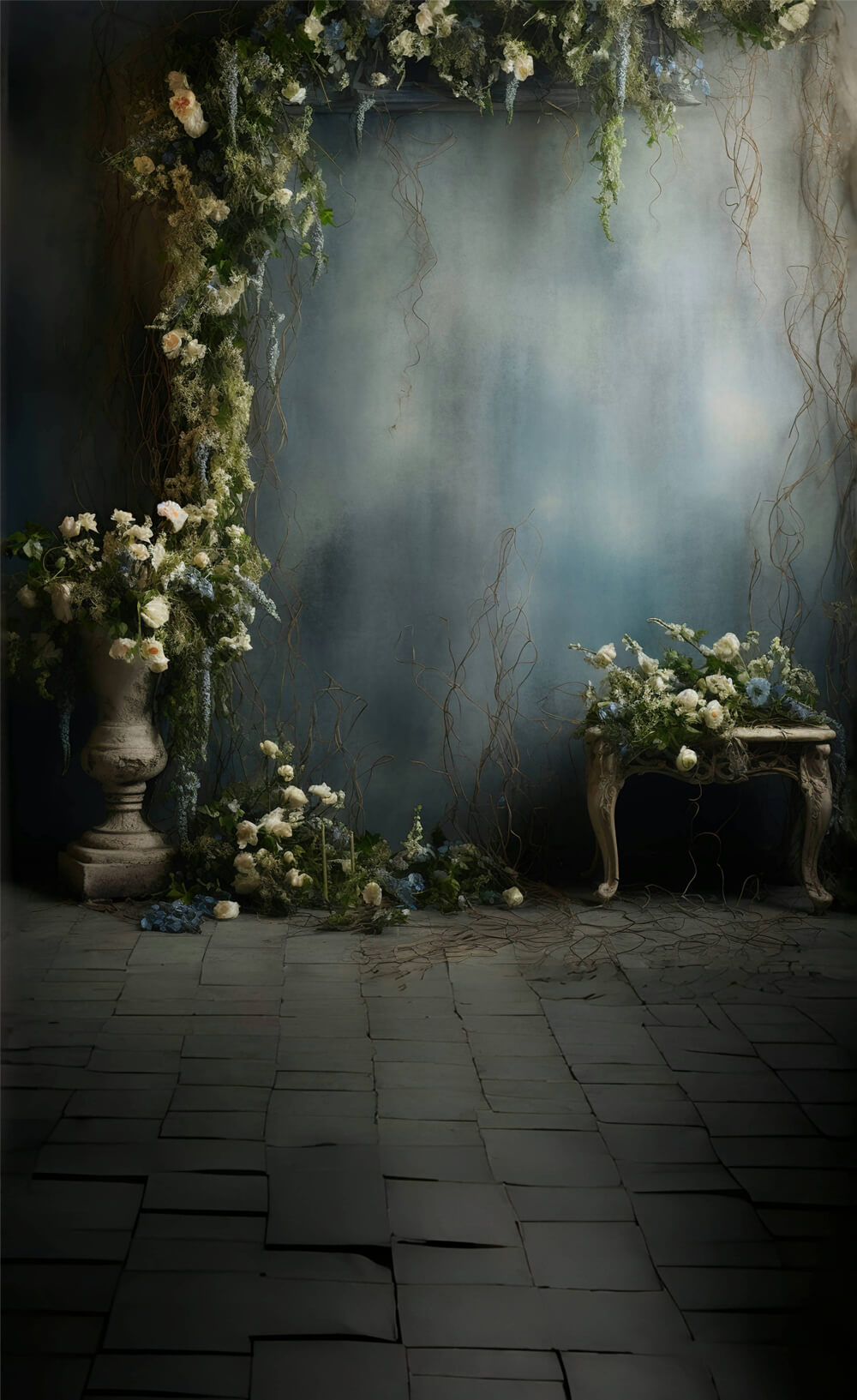 Sweep Floreale Fine Arte Astratto Sfondo Blu RR6-91