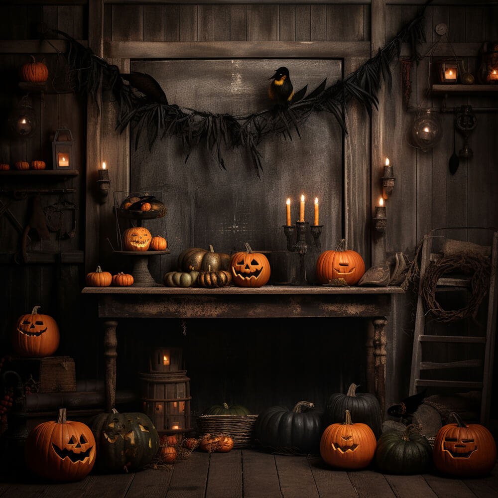 Sfondo Di Zucche Della Casa Della Strega Di Halloween RR7-100