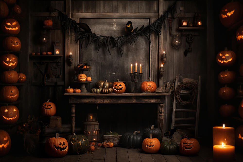 Sfondo Di Zucche Della Casa Della Strega Di Halloween RR7-100