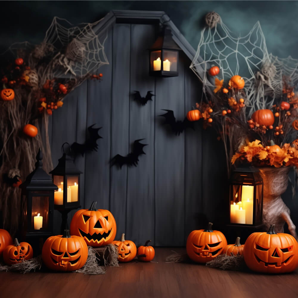 Sfondo Di Pipistrelli Lanterne Zucca Di Halloween RR7-102