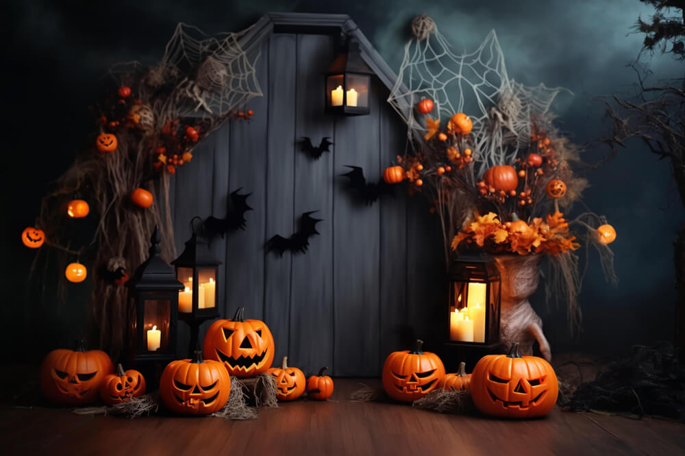 Sfondo Di Pipistrelli Lanterne Zucca Di Halloween RR7-102