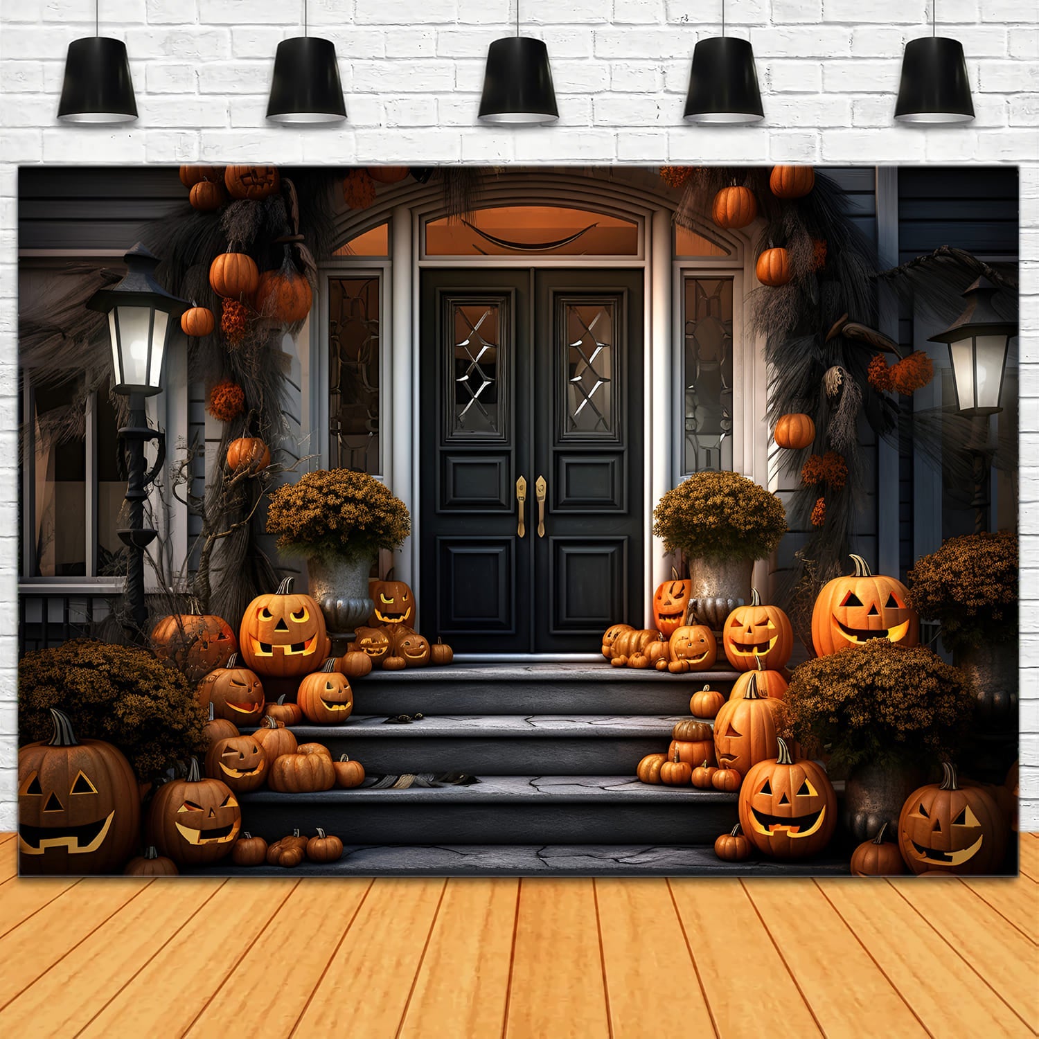Sfondo Di Halloween Con Zucche Della Porta D'Ingresso RR7-105