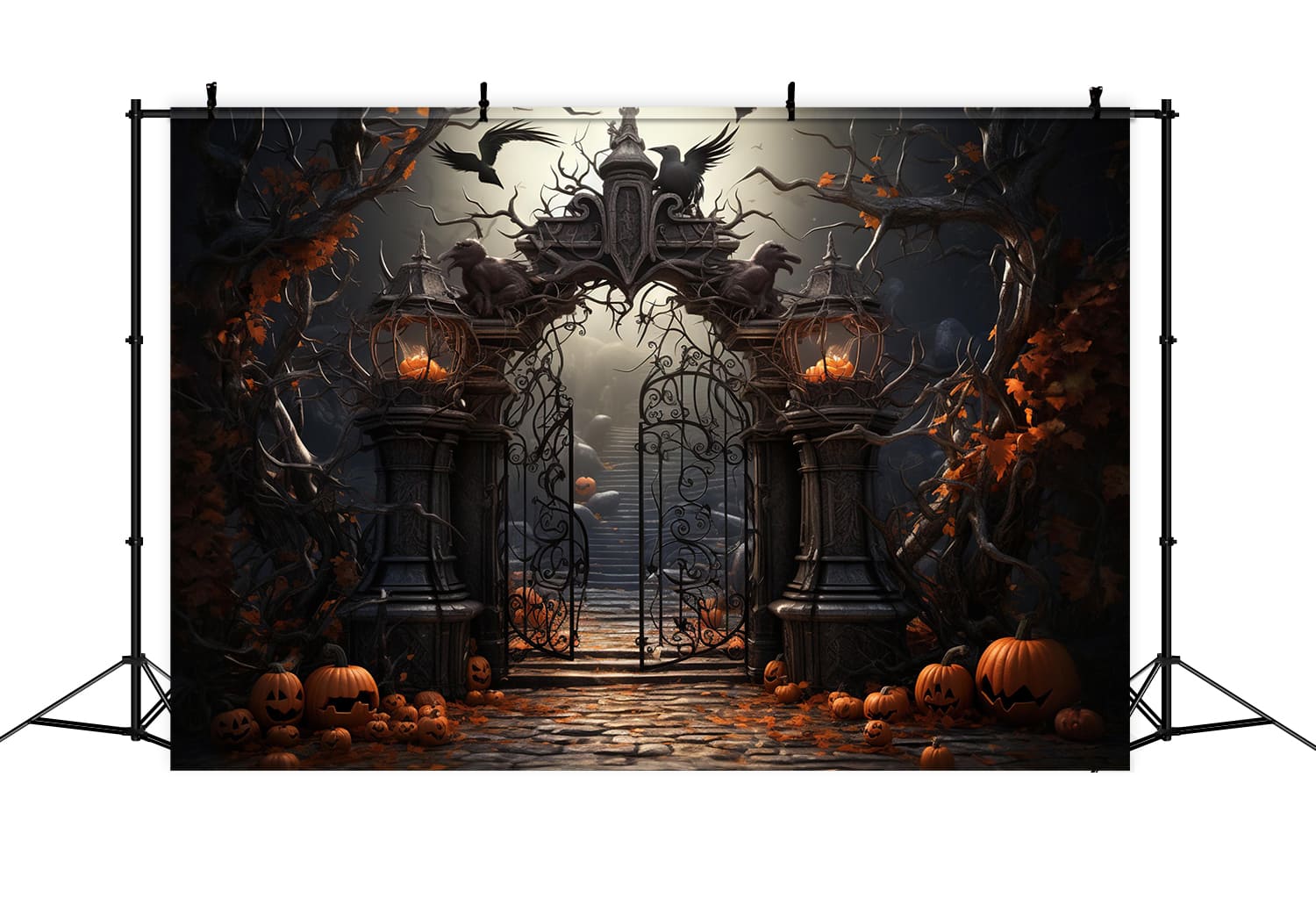 Sfondo Di Zucche Del Cancello Del Cimitero Di Halloween RR7-107