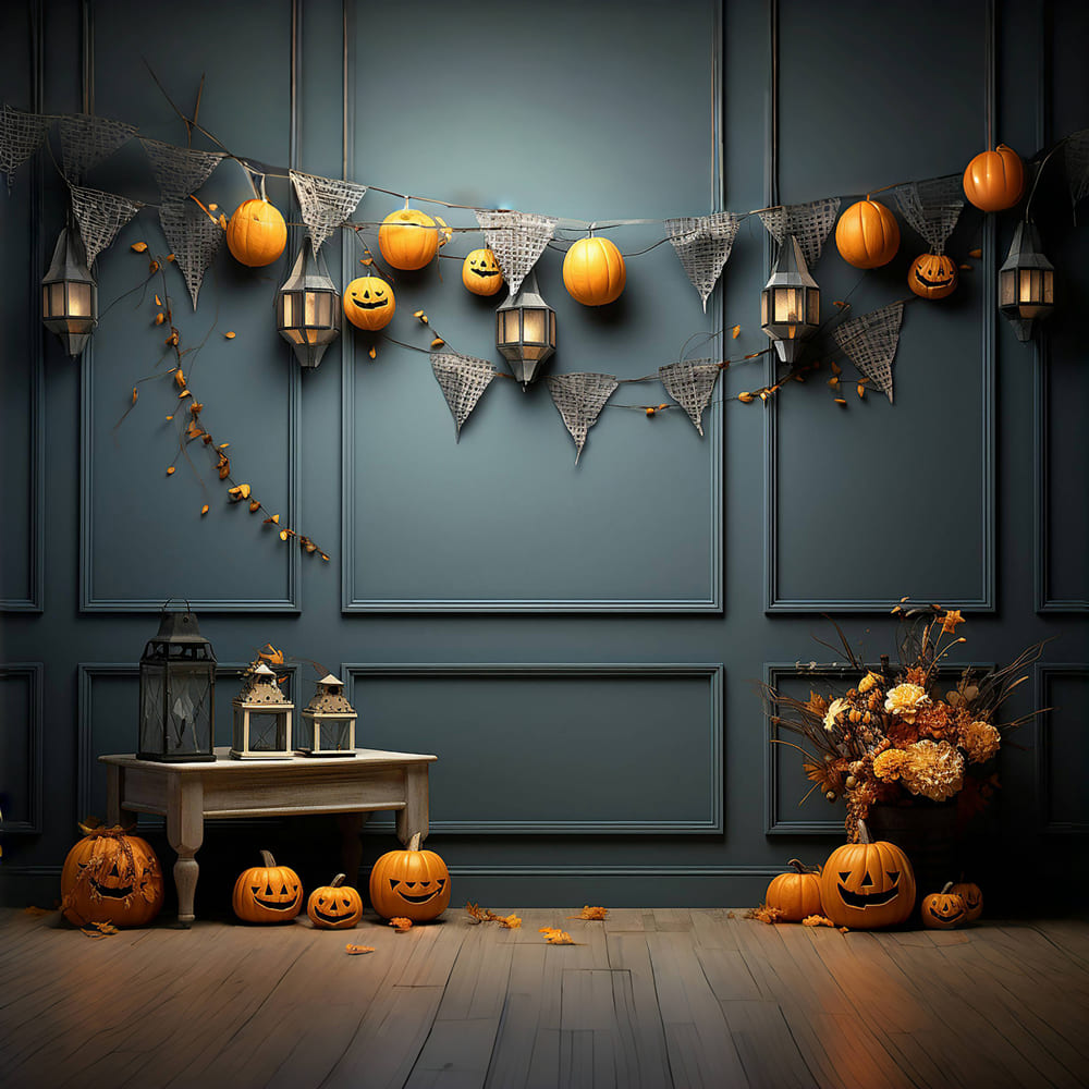 Sfondo Di Halloween Da Parete Decorato Con Zucche RR7-108
