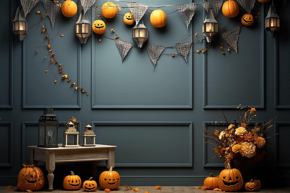 Sfondo Di Halloween Da Parete Decorato Con Zucche RR7-108