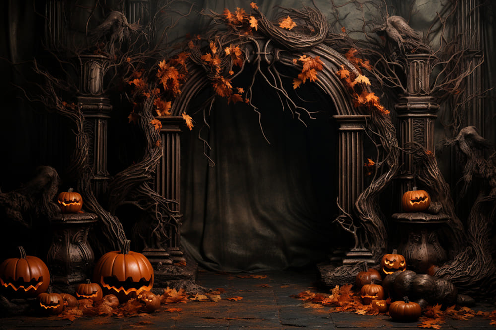 Sfondo Di Halloween Con Porta Zucche Di Foglie D'Acero RR7-111