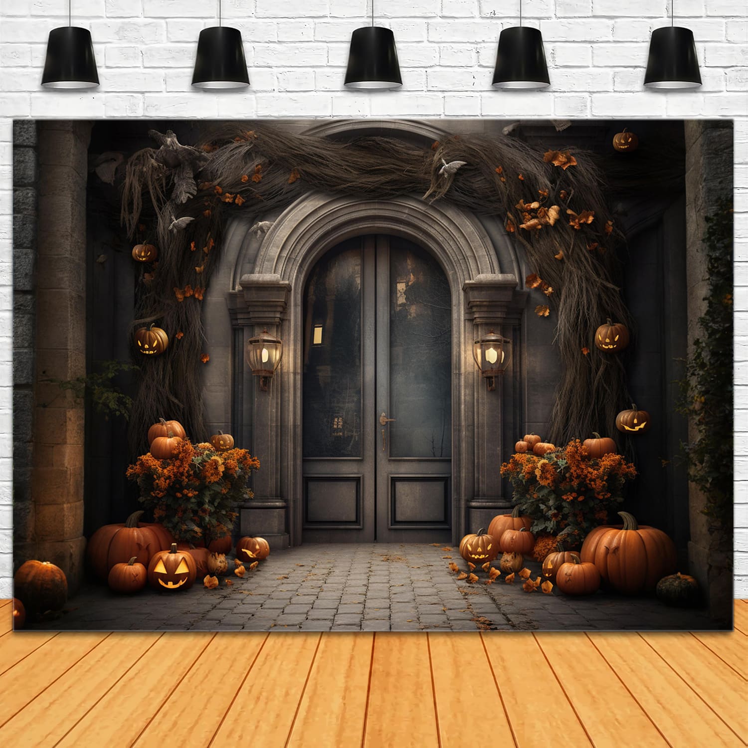 Sfondo Di Halloween Con Zucche Per Porta Della Villa RR7-113