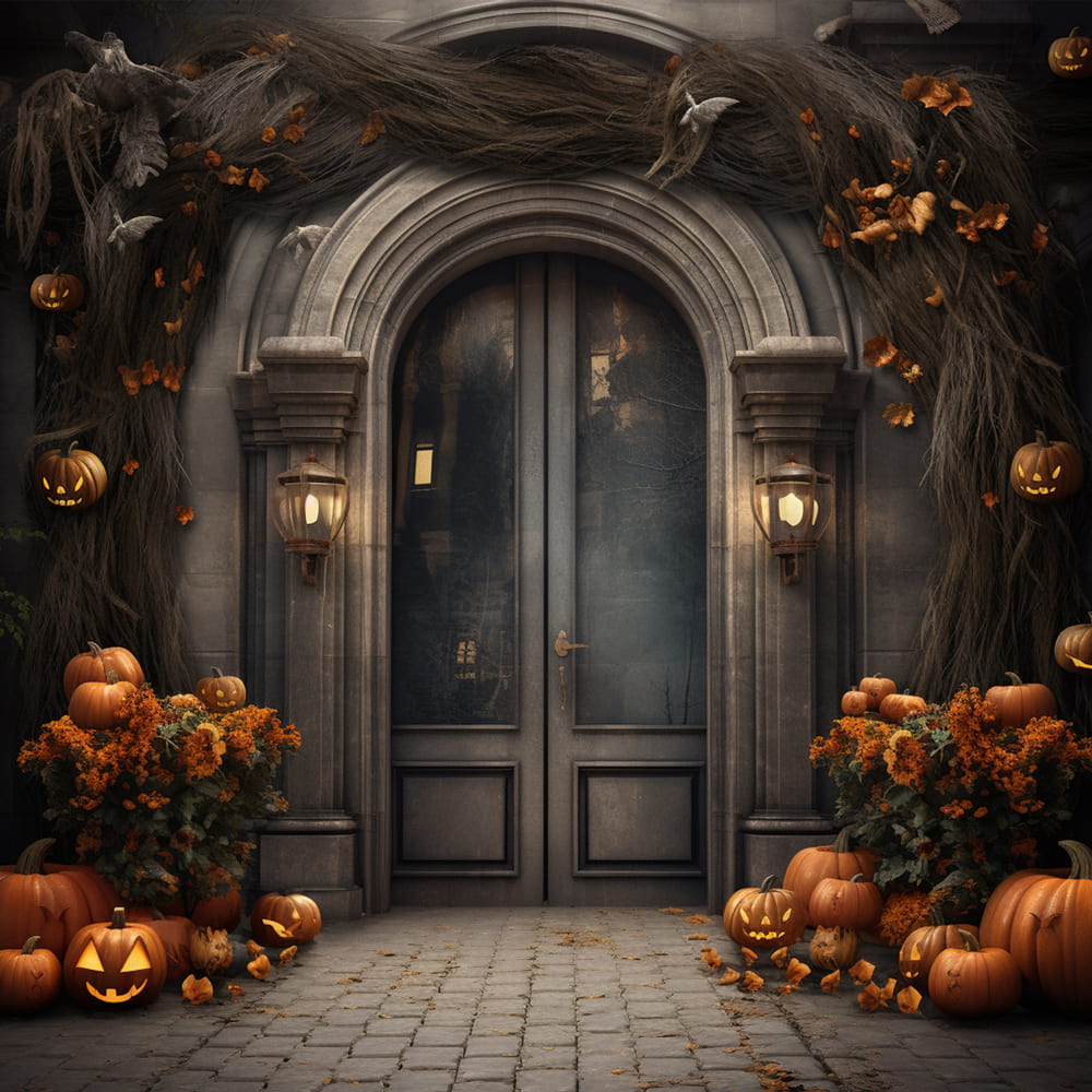 Sfondo Di Halloween Con Zucche Per Porta Della Villa RR7-113