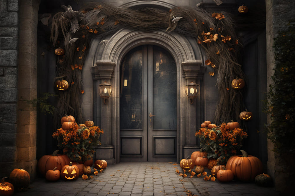 Sfondo Di Halloween Con Zucche Per Porta Della Villa RR7-113
