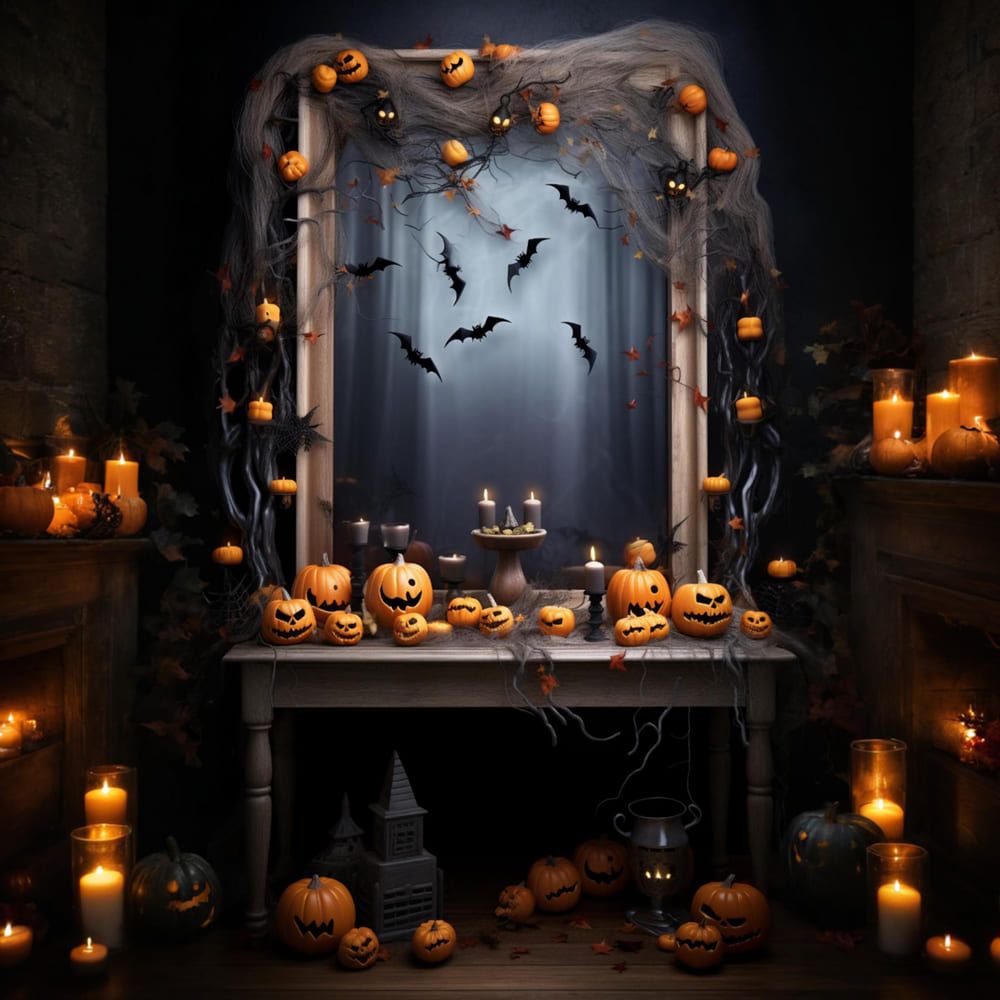 Halloween Evil Zucca Candele Pipistrelli Sfondo RR7-115