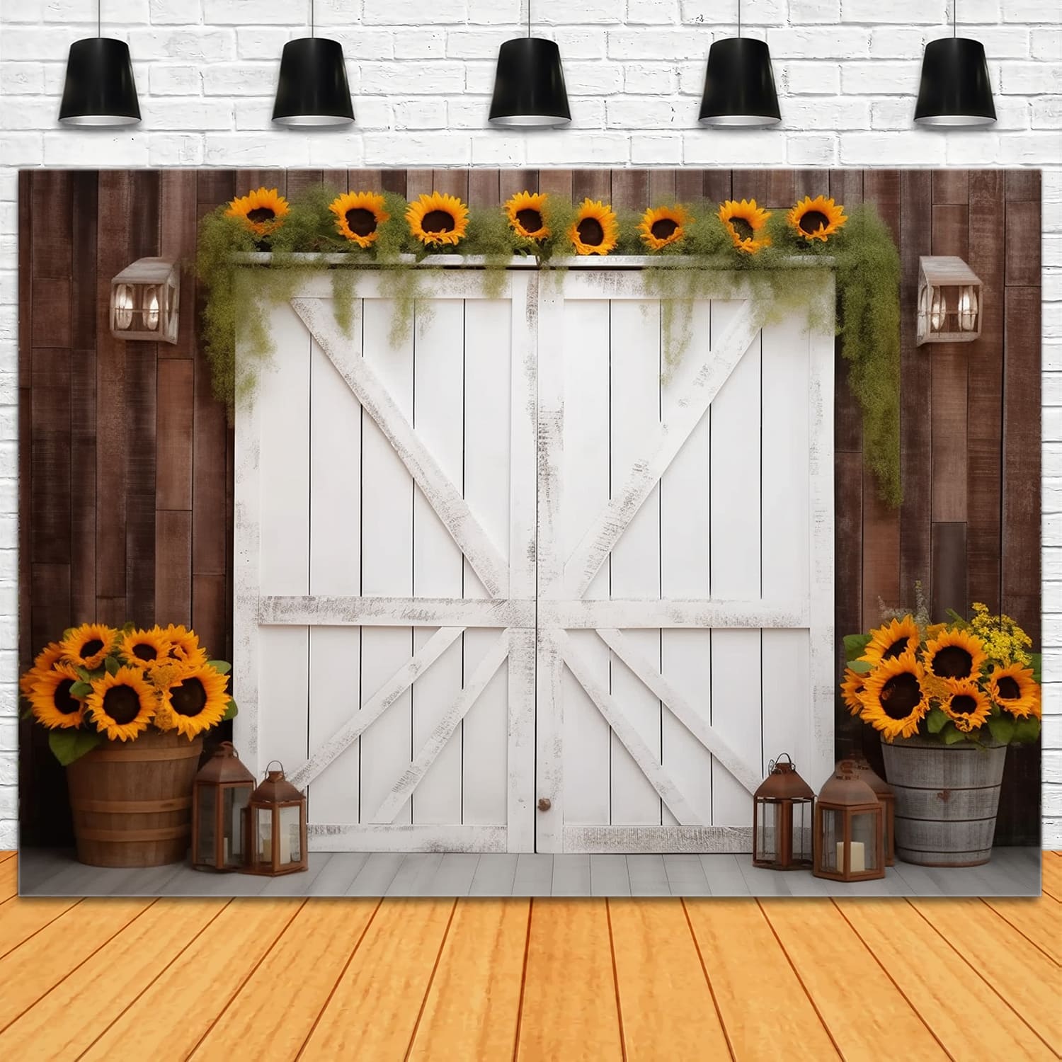 Sfondo Fotografico Autunnale Con Porta Del Fienile Girasole RR7-118