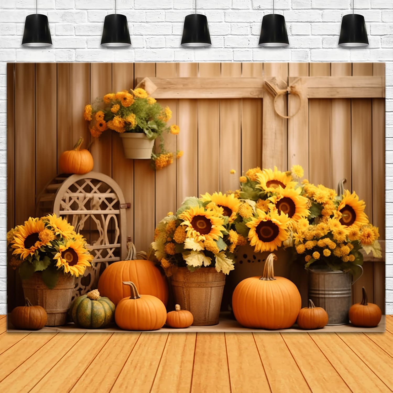 Sfondo Di Zucca Con Girasoli Nel Fienile Autunnale RR7-122