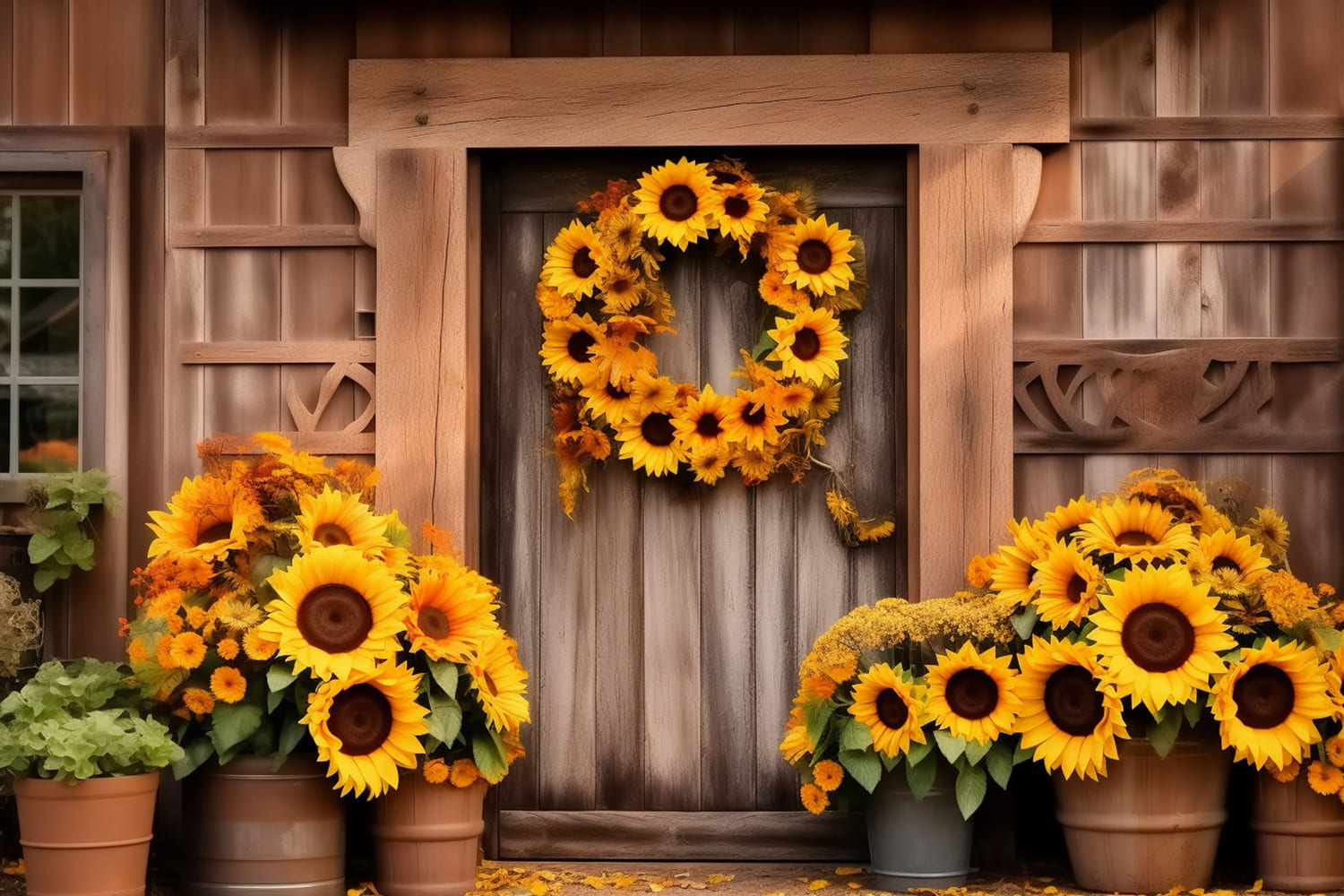 Sfondo Fotografico Girasole Fienile Autunnale RR7-123