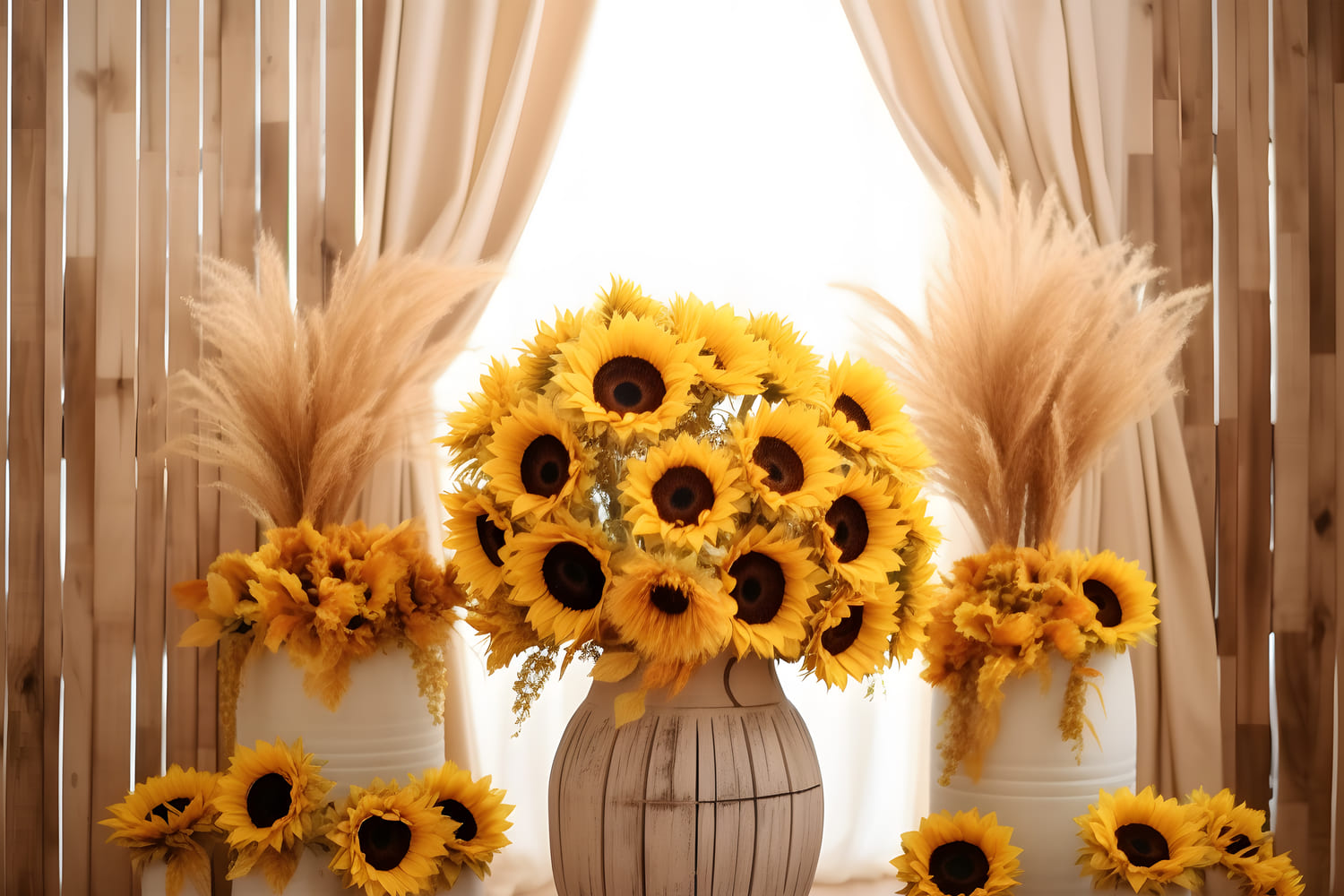 Sfondo Autunnale Con Decorazioni In Canna Secca Di Girasoli RR7-129