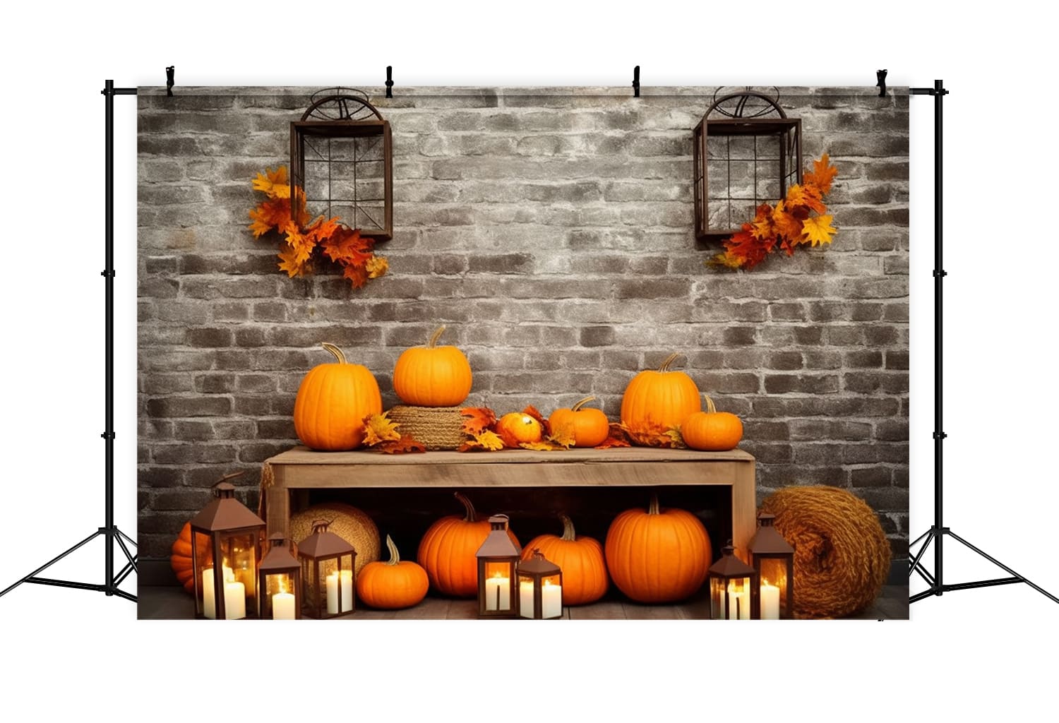 Sfondo Di Muro Di Mattoni Di Zucche Del Raccolto Autunnale RR7-132