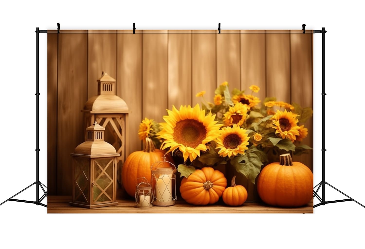 Sfondo Autunnale Con Lanterne Di Zucca E Girasole RR7-138