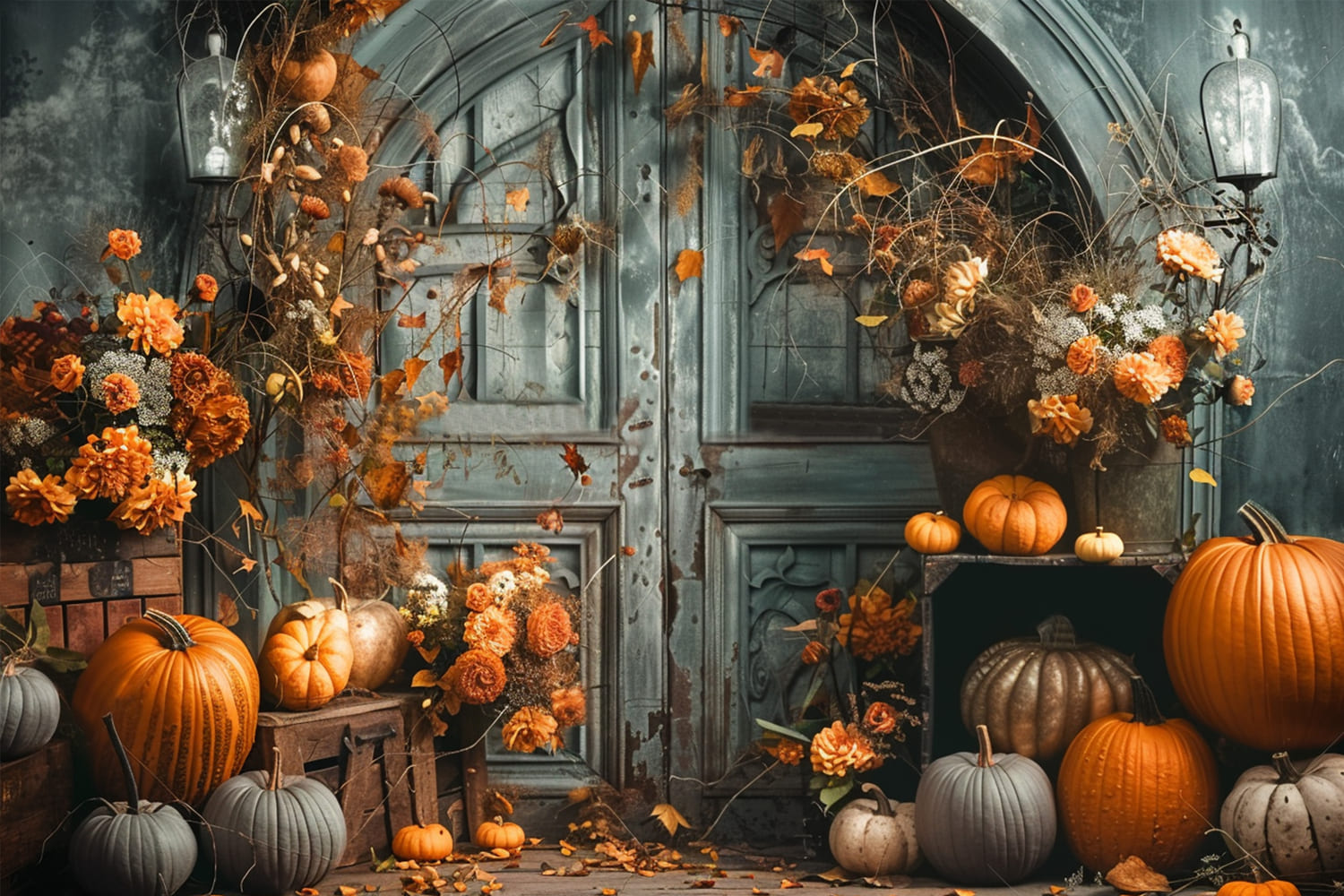 Sfondo Fotografico Con Zucche Per Porta Autunnale RR7-149