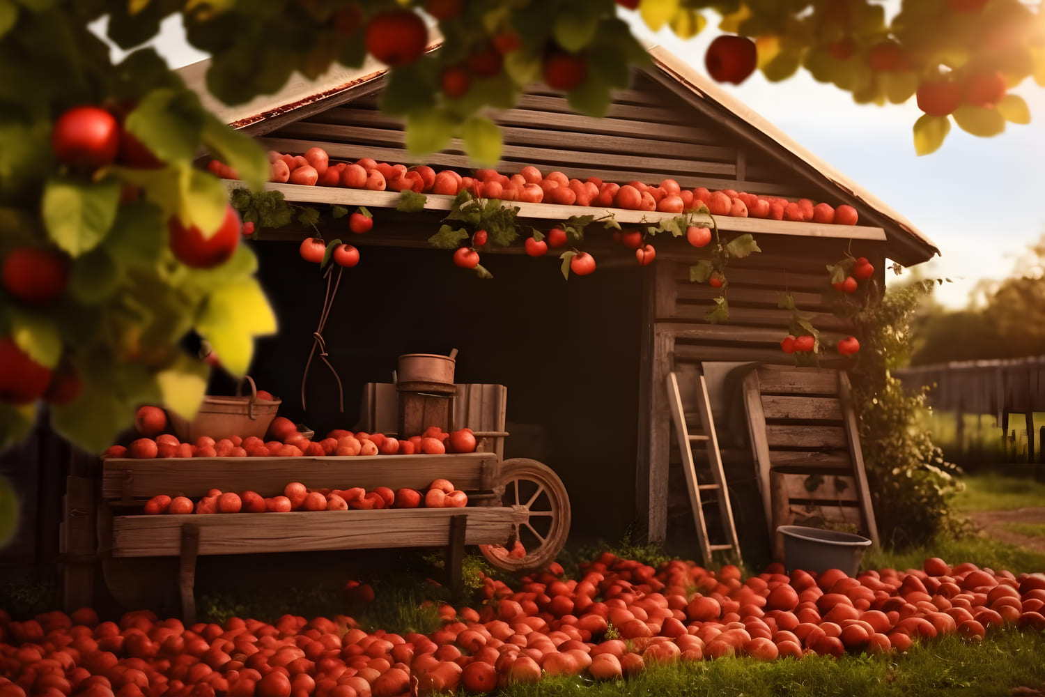 Sfondo Della Casa In Legno Della Raccolta Dei Frutti Autunnali RR7-154