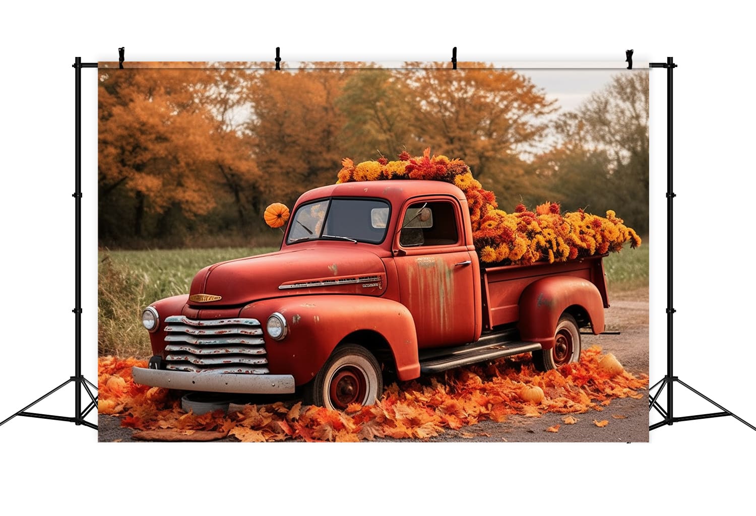 Sfondo Di Camion Rosso Foresta D'Acero Autunnale RR7-157