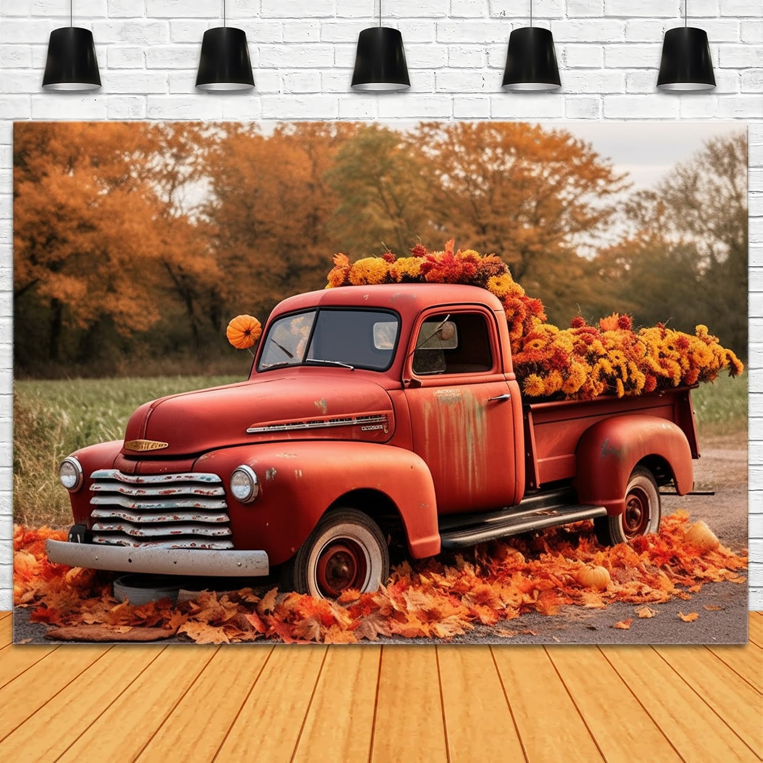 Sfondo Di Camion Rosso Foresta D'Acero Autunnale RR7-157