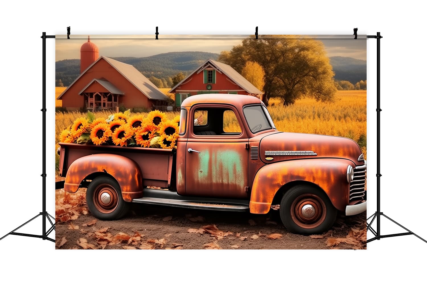Campo Autunnale Girasole Vecchio Camion Sullo Sfondo RR7-158