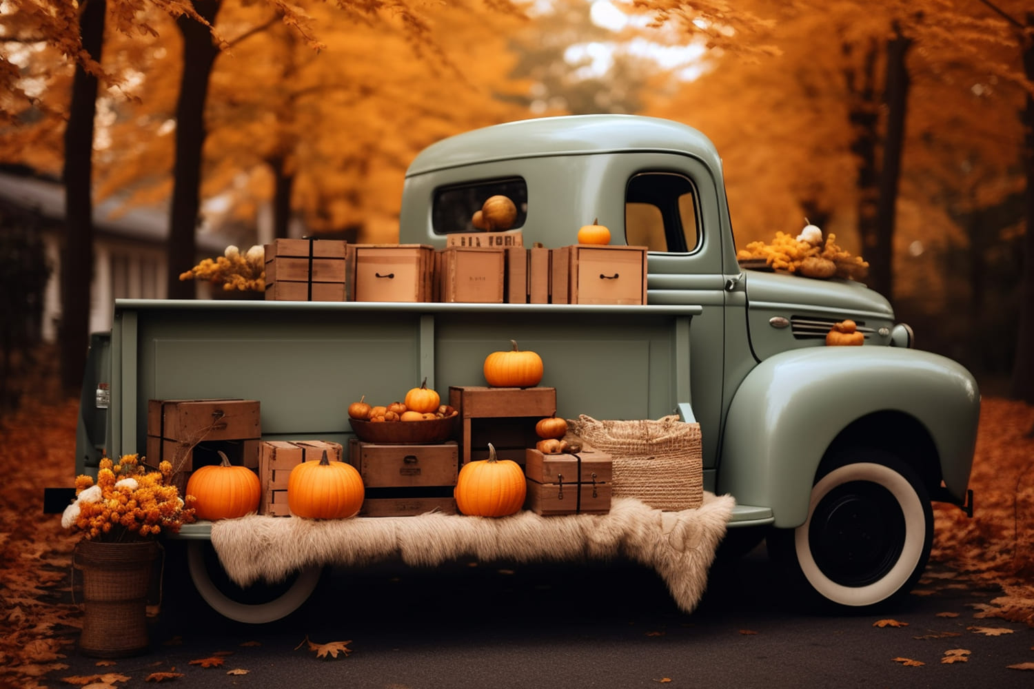 Sfondo Di Camion Retro Raccolta Foresta Autunnale RR7-159