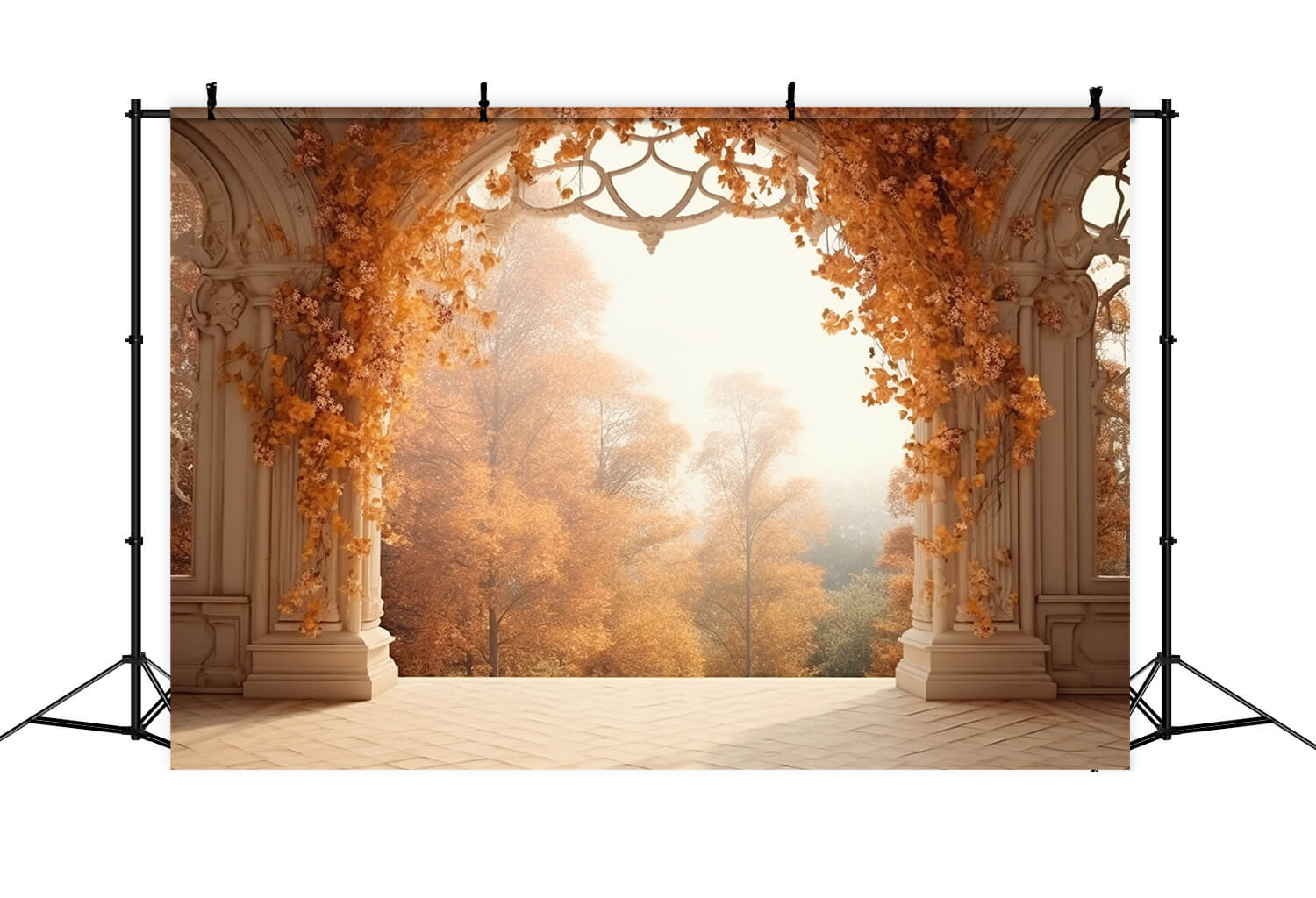 Sfondo Dell'Arco Del Castello Del Paesaggio Della Foresta Autunnale RR7-179