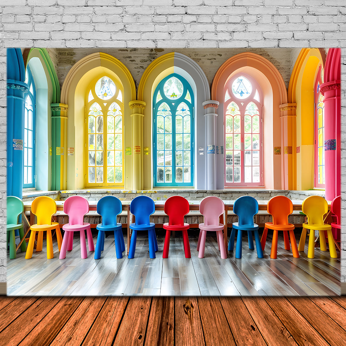 Sedie Colorate Per L'Aula Ritorno A Scuola Sullo Sfondo RR7-202