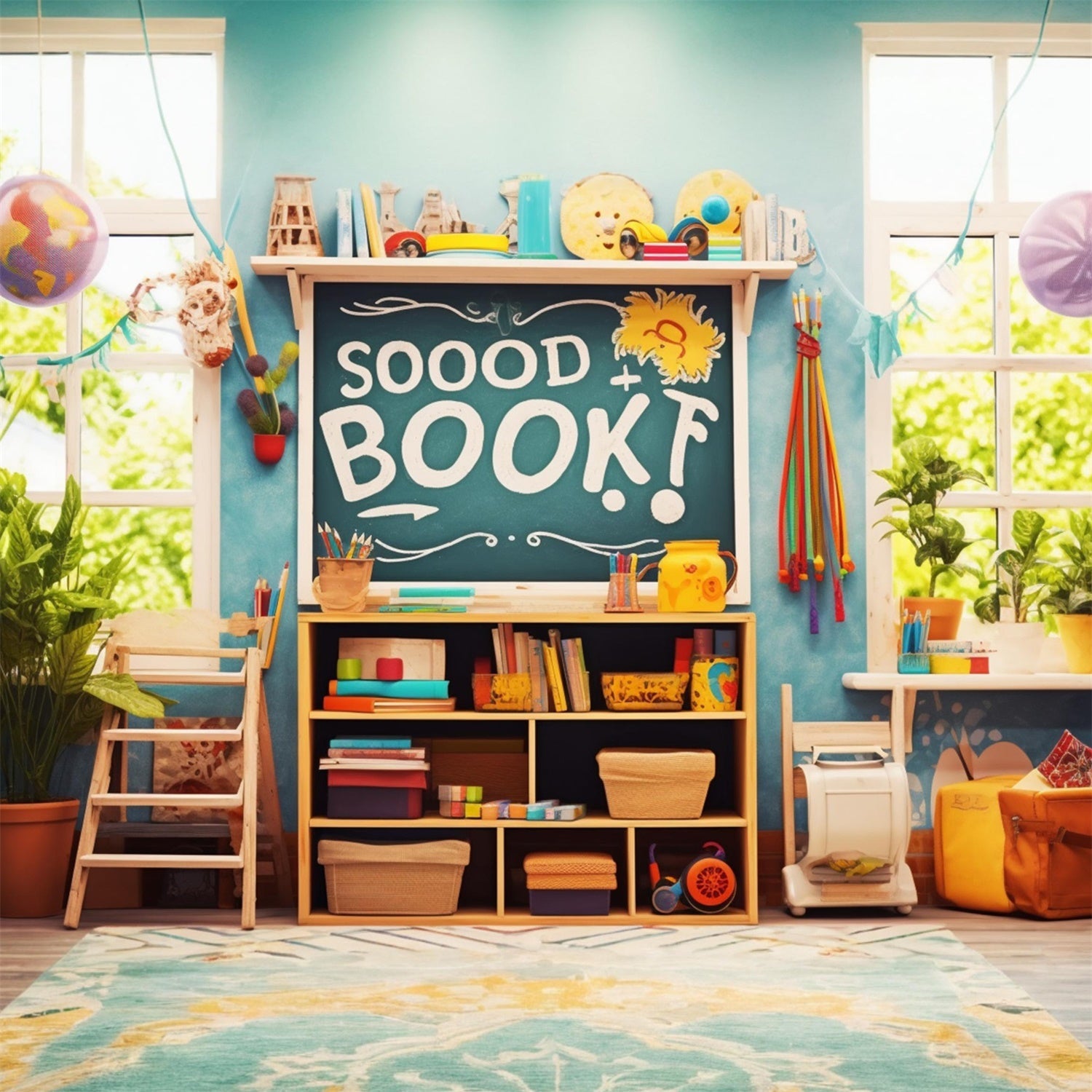Sfondo Con Libri Per Il Ritorno A Scuola Nella Sala Giochi RR7-220
