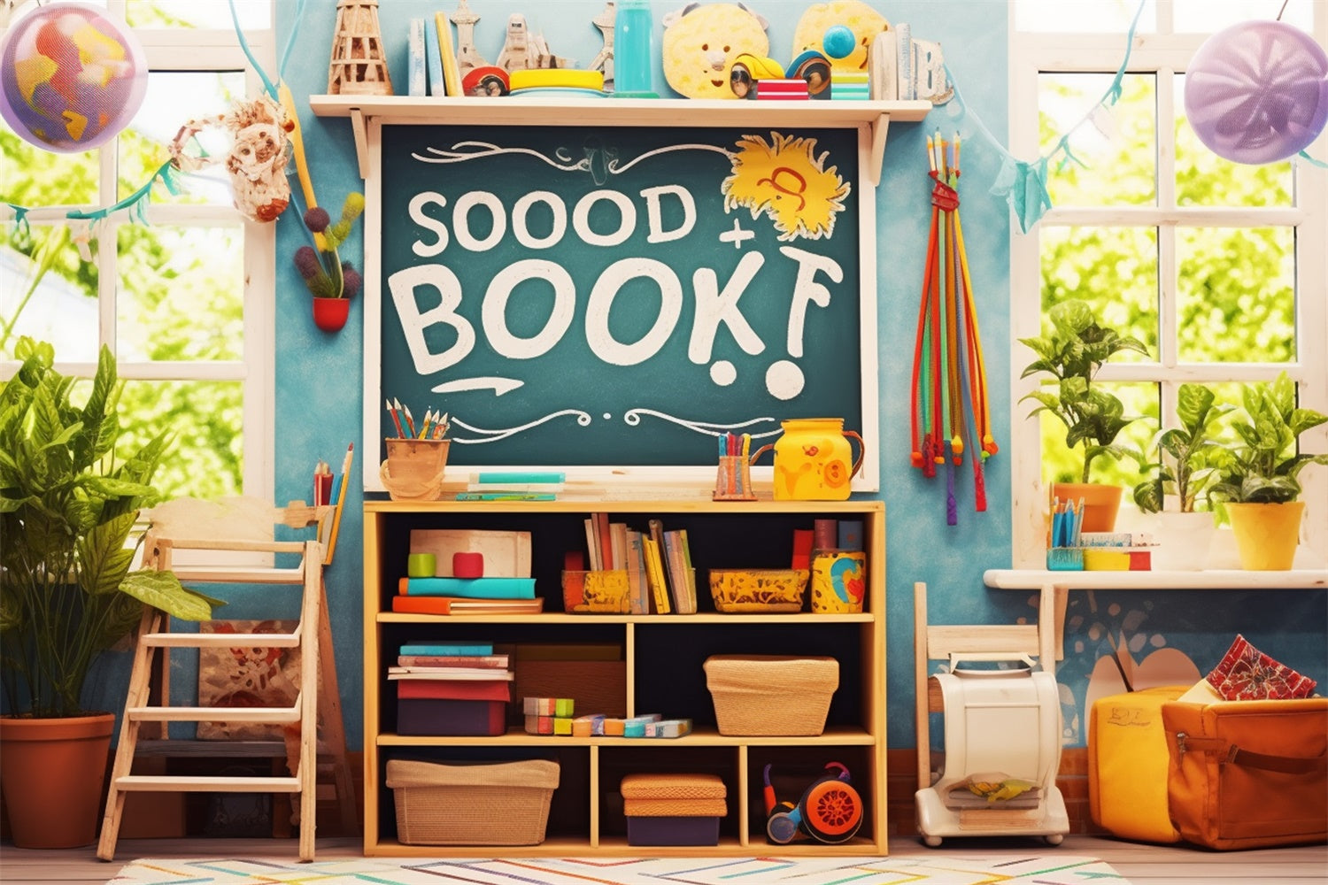 Sfondo Con Libri Per Il Ritorno A Scuola Nella Sala Giochi RR7-220