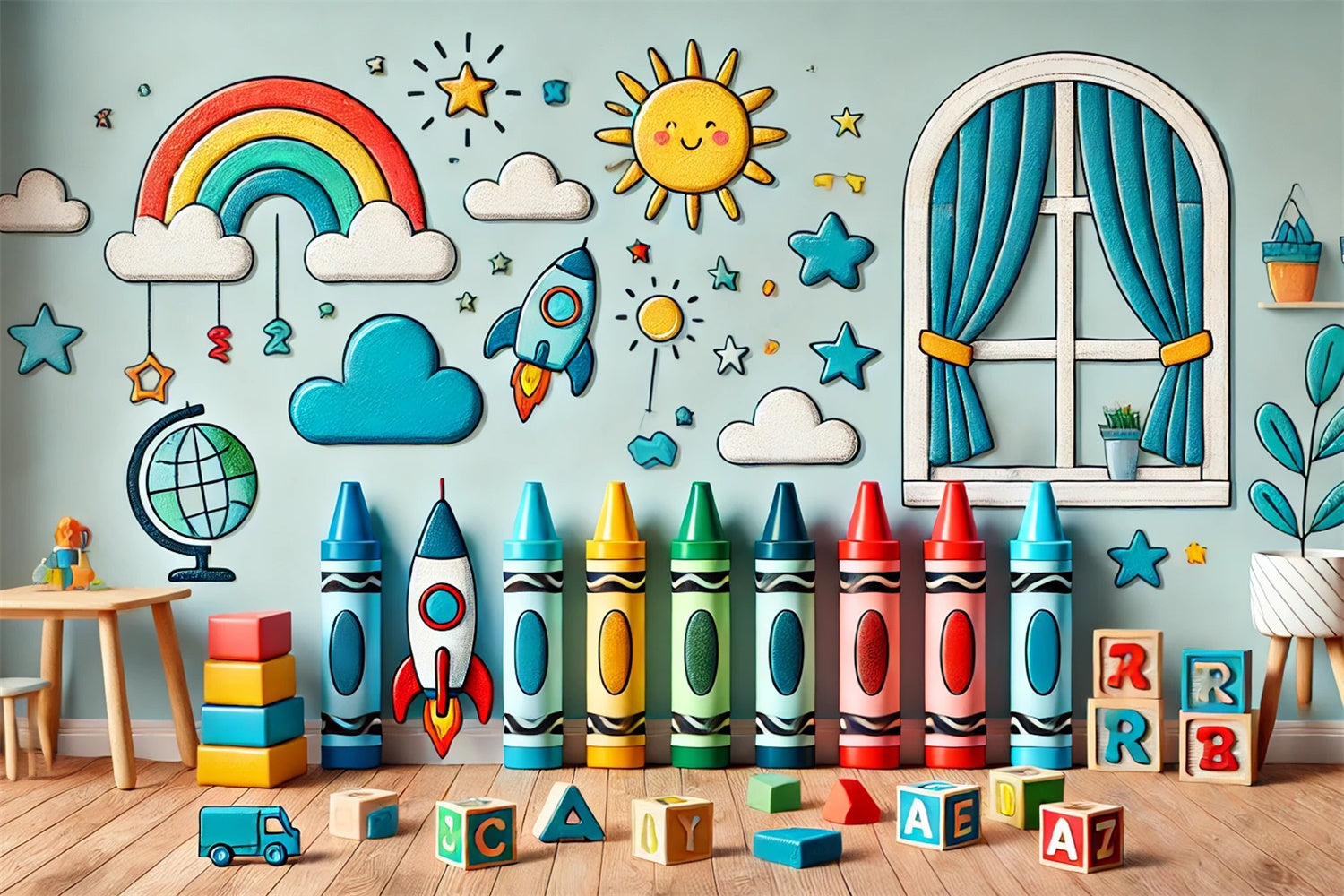 Nave Spaziale Cartone Animato Ritorno A Scuola Sullo Sfondo RR7-233