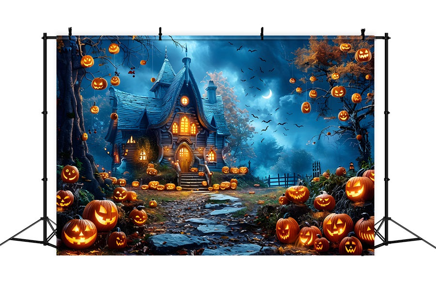 Sfondo Del Cottage Infestato Di Zucca Di Halloween RR7-247