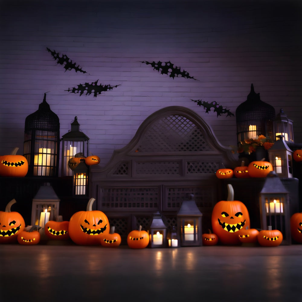 Sfondo Del Castello Stregato Delle Lanterne Della Zucca Di Halloween RR7-249